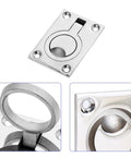 Flush Ring Pull Handle In Stainless Steel For Cabinets And Boats Hidden Recessed Square; marine-grade design with close-up views.