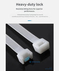 Heavy Duty Cable Ties For Quick Cord Cleanup And Wire Harness Organization PA66 Nylon Bundle Straps showing thickened 3-prong design.