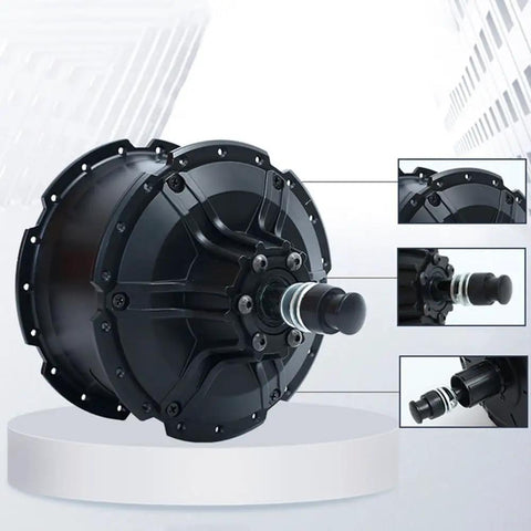 Hardcore 48V 750W Brushless Rear Hub Motor For Fat Bikes with detailed view of 9-Pin Output Copper Windings