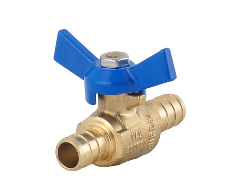 One Half Inch PEX Brass Ball Valve with Blue T Handle, DIY Friendly Shut Off PEX Barb Water Valve, CUPC Certified for Cold and Hot Water