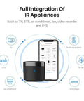 Smart IR Hub With Sensor Cable, WiFi Infrared Blaster for TV, AC, Set-Top Box, Projector And More with smartphone app interface.