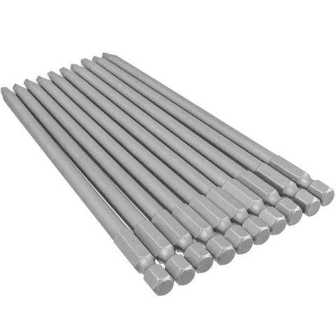 Ten Piece Square Drive Bit Set With One Quarter Inch Shank Magnetic SQ2 Square Head Bits Five Point Nine Inch Length Heavy Duty
