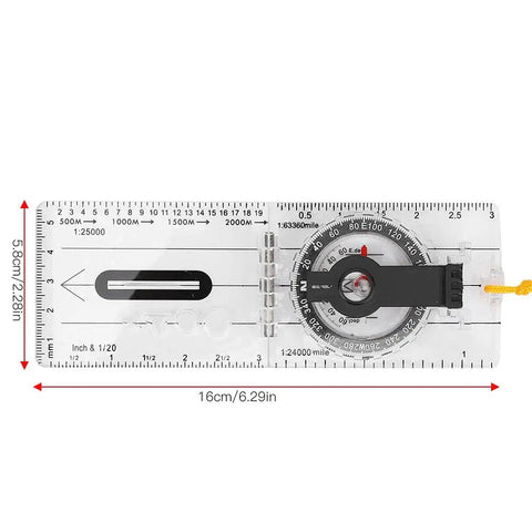 Lightweight Portable Acrylic Outdoor Tool With Magnifying Glass For Camping And Hiking, Foldable Map Compass, top view