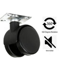 Plastic 1.5 Inch Swivel Caster Wheels Set Of 4 With 16 Screws For Appliances Furniture File Cabinets And Workbenches Smooth Quiet Rolling Durable Nylon Wheel On Sturdy Metal Base Heavy Duty Replacement For Home And Office Mobility, showing a single black caster wheel.