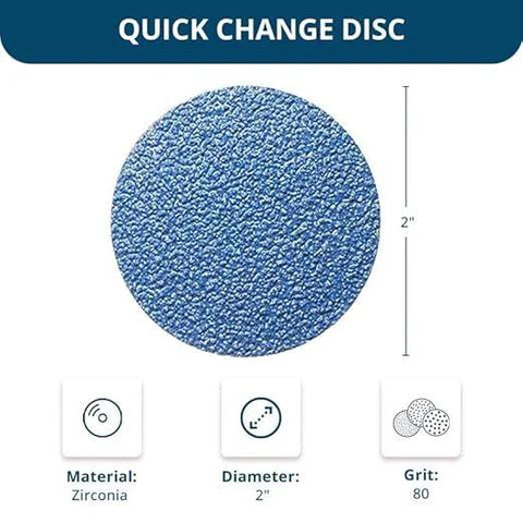 Front view of a 2-inch zirconia quick-change sanding disc, 80 grit