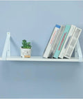 Legit Heavy Duty Metal Corner Brackets For Walls, Straight Up Strong Triangular Shelf Supports, Boss Level Floating Decorative Hardware Kit With Fly Vintage White Finish And Quick Setup, 2 Pack 11.8 Inch Size, showcasing shelf with books and plant on wall.