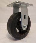Heavy Duty 6 Inch Rubber On Steel Caster Set With Kingpinless Swivel Wheels With Brakes And Two Rigid Rollers For Toolboxes side view of a single wheel