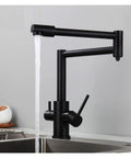 GAZOGJ Faucet, Brass Brushed Kitchen Folding Faucet with Pure Water Cold Hot Kitchen Modern Drinking Water 3 Way Filtered Faucet Mixer,Brushed with Hose-D, sleek black design.