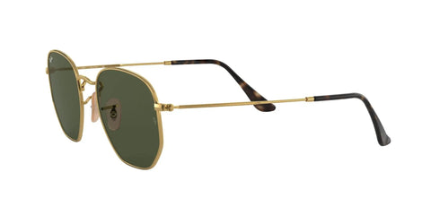 Unisex Hexagonal Flat Lens Sunglasses With Lightweight Gold Metal Frame And G Fifteen Green Lenses 54 mm Medium Fit Side View
