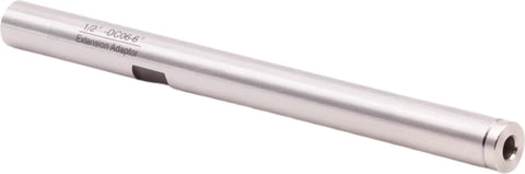 Slim Fit Straight Shank Collet Extension Tool Holder Set With Half Inch Shank, side view of 6 inch smooth metal shank