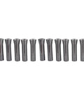 11 Piece R8 Collet Set 1/8 to 3/4 Inch for Milling and Lathe in hardened steel, 11 collets lined up, close view.