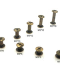 Heavy Duty Round Head Stud Leather Screws And Assorted Rivets Kit With 110 Pieces For Top Shelf Diy Projects And Slick Bookbinding Repairs In Rich Bronze Tone, 8 sizes displayed.