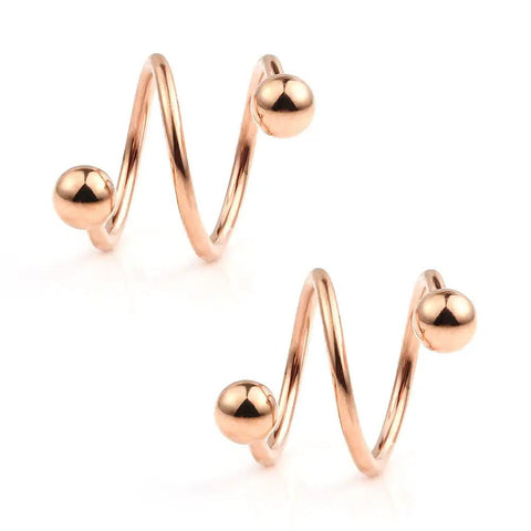 16G Stainless Steel Double Twist Ear Plugs Earring Spiral Helix Stud Lip Ring Body Piercing Jewelry 10mm 6 Pairs Ball Stud Set Gold Black Silver Rose Gold Rainbow Blue, rose gold