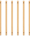 Six Top Shelf Wooden Dowel Rods With Dual Center Holes 11 8 Inch Solid Hardwood Sticks arranged neatly.