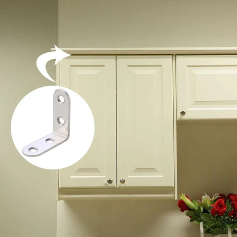L Shaped Corner Brackets Set 18 Pieces Stainless Steel Right Angle Shelf Braces For Furniture And Home Improvement Projects Durable And Easy To Use Hardware attached to cabinet for support