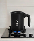 Tutto Crema Milk Frother Black Barista Grade, 1L Capacity on stovetop, 6 Cups, double fine mesh, non-induction compatible