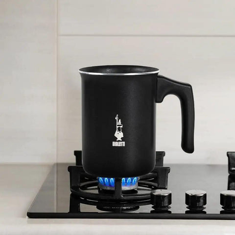 Tutto Crema Milk Frother Black Barista Grade, 1L Capacity on stovetop, 6 Cups, double fine mesh, non-induction compatible