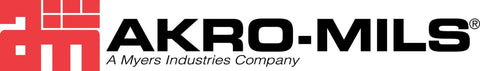 Akro-Mils logo with red abstract design and black text, a Myers Industries company.