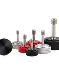 M5 X 25 MM Captive Panel Screws With Knurled Thumb Head 4 Pc Set Stainless Steel Thread Aluminum Alloy Silver Fasteners arranged in a cluster.