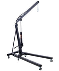 No Sweat Heavy Duty Hydraulic Engine Hoist 2 Ton Folding Cherry Picker Shop Crane with six caster wheels, in black, for auto repair.