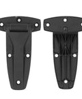 Built Tough 5.51 Inch Matte Black Zinc Alloy Soft Close T Strap Hinge No Slam Corner Bracket Heavy Duty No Nonsense Replacement Hardware For Indoor Cabinets And Toolboxes, showing front and back view.