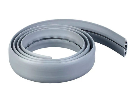 Flexible Rubber Cable Cover For Hiding Cords On Floors Or Counters, 10 Feet, Gray, Low Profile, displayed coiled, easy to install.