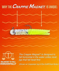 Image of Crappie Magnet jig demonstrating horizontal fall in water with unpainted jig and Sho-Nuff/chart body