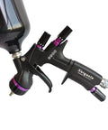 Top Shelf Top Feed Spray Gun High Atomization Pneumatic Paint Sprayer For Furniture Sheet Metal Projects 1.3Mm Tip 600Ml Cup Purple Model 8900 close-up of spray gun handle and cup