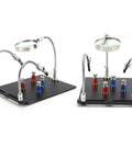 Two Third Hand Soldering Stations with 3X LED Magnifying Lamp Magnetic PCB Clamp and Flexible Arms, shown from different angles.