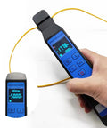 D YEDEMC optical fiber identifier with built-in VFL and OPM, handheld device with blue display and yellow fiber lead