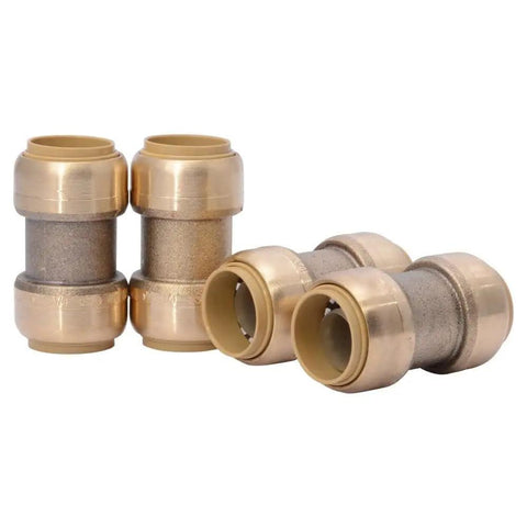 Three Quarter Inch Brass Push To Connect Coupling Pack Of 4 For PEX Copper CPVC PERT HDPE Plumbing Fittings Easy Quick Connect