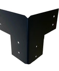 Beefy Heavy Duty 12 Gauge Steel Corner Bracket For 4x4 Posts, shown in black steel with pre-drilled holes for DIY installations.