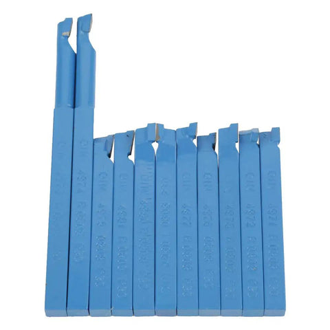Carbide Lathe Tool Kit 11 Piece With 8x8mm Square Shank For Turning Grooving And Metal Cutting In Workshop Machining Ideal For Pros Durable Carbon Steel And Cemented Carbide Bits For Long Lasting Precision In Heavy Duty Lathe Work. 11 blue 8x8mm square shank lathe cutting tools