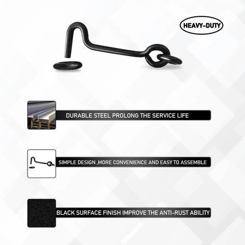 Rock Solid Top Shelf Cabin Swivel Hook And Eye Latch For Door Gate And Window Carbon Steel Heavy Duty Rust Resistant Security Lock 2 Inch 5 Pack with durable black finish.