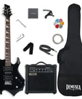39 Inch Electric Guitar Beginner Friendly Starter Kit With 20W Amplifier Bundle Black Noiseless Cable 24 Frets Tremolo Solid Maple Neck 25 And A Half Inch Scale Includes Gig Bag Strap Capo Picks String Wrench Polishing Cloth