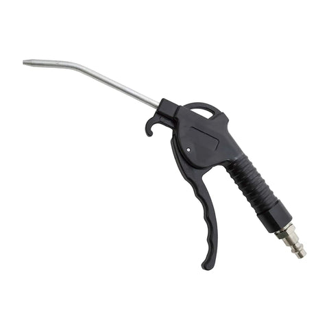 Heavy Duty Compressed Air Blow Gun Featuring US Industrial Quick Connect Coupling, black plastic handle, metal nozzle for quick drying.