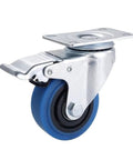 4 Inch Blue Swivel Caster Wheel With Brake For Medium Duty Industrial Carts 360 Degree Swivel Go To Brake Lock Smooth Rolling Beefed Up Wheel
