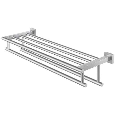 Rustproof Double Towel Rack With 23.3 Inch Wall Mount Shelf In SUS304 Stainless Steel Brushed Finish, side view, A2112S60-2