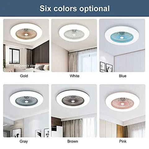 Slick Modern Ceiling Fan And Dimmable Led Light With Remote Control Boasts Three Speeds in six color options: Gold, White, Blue, Gray, Brown, Pink.