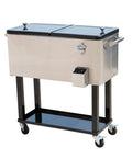 Massive 80 Quart Stainless Steel Patio Cooler Rolling Party Cart For Outdoor Entertaining Holds Up To 100 Cans Or 50 Bottles