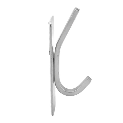 Ditch The Drilling Drama With These Four Heavy Duty Adhesive Hooks Locking Your Coats And Hats Down With Solid Grip On Tile Glass Or Paint Using Shiny Stainless Steel Silver Storage Hooks - side view of a shiny silver heavy duty adhesive hook.
