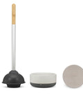 Game Changing Toilet Plunger With Ceramic Holder And Instant Dry Coating For Mold And Mildew Prevention Easy To Clean Hygienic White Bathroom Essential with base and disk