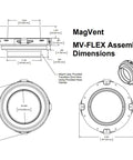 MagVent MV-FLEX Assembly Dimensions diagram, anodized silver dryer vent coupling with 4.080 in opening