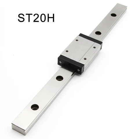 Dope Stainless Steel MGN20 Linear Rail Guide With Carriage Set For 3D Printers, 600mm Length, 20H Precision, 440C SUS Rails, High-Quality, Smooth Motion, Durable Linear Guide System For Reliable Printer Axis. MGN20 rail with carriage on white background