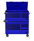 Real Deal 54 X 24 X 72 Inch Steel Rolling Tool Chest Hutch Combo Cabinet for the Daily Grind Heavy Duty Build in vibrant blue with wheels