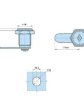 Technical diagram of Cam Lock For Distribution Mini Box And Tin Trunk File Locks Nickel Plated Versatile Security Lock dimensions
