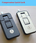 Front view of 2-pack compression latch cabinet locks with keys for RV camper doors (black and silver)