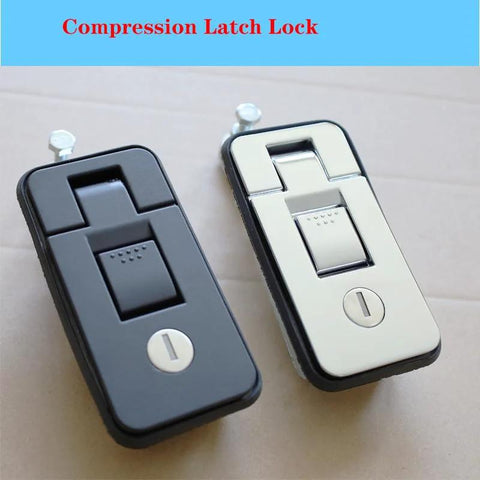 Front view of 2-pack compression latch cabinet locks with keys for RV camper doors (black and silver)