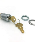 On Off 2252 Key Switch Maintained With Screw Terminal Lock Includes Two 2252 Keys, chrome finish, shown with keys and hardware