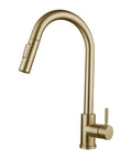 Sink Faucet, 360°Pull-Out Spray, Brushed Steel Hot and Cold Rotation (Gold) with flexible pull-down head.